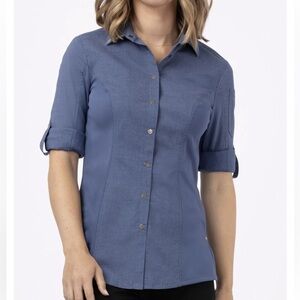 Chef Works Seville Shirt Women’s Large Blue Cool Vent Stretch Uniform Top NWT
